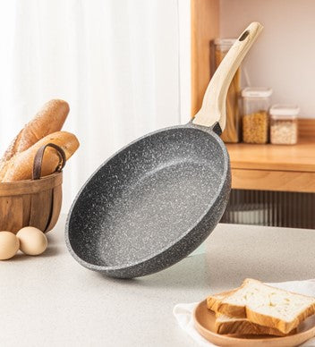 Japanese Non-Stick Frying Pan Saucepan with Wooden Handle Flat