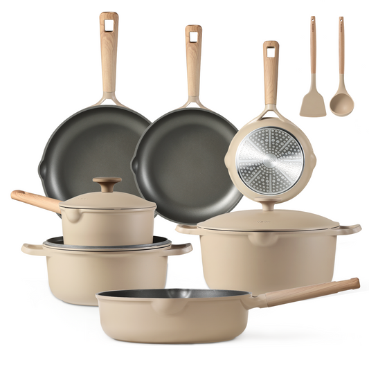 CAROTE 12 PCS Pot and Pan Set Non Stick, Kitchen Cookware Set, Clay