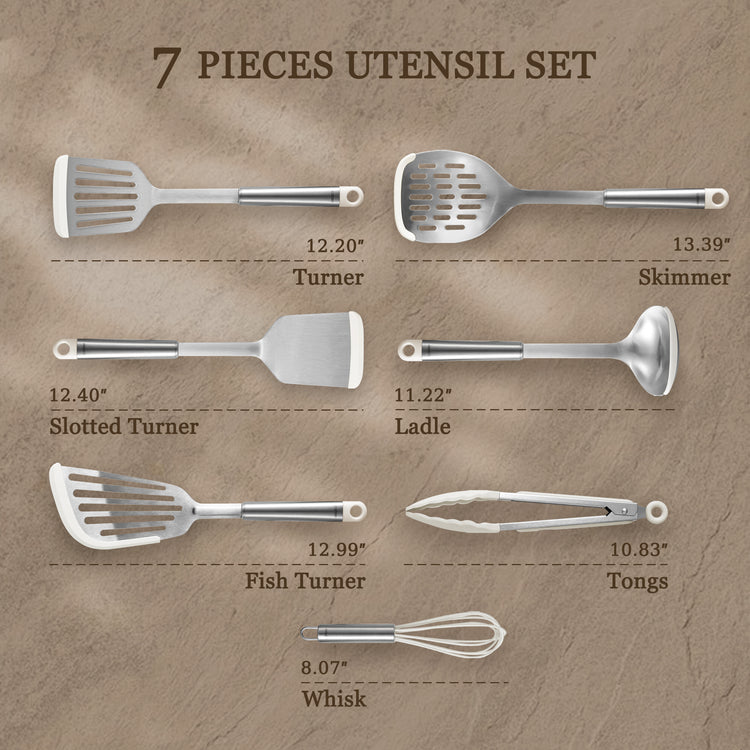 CAROTE 7pcs Stainless Steel Utensil Set, Non stick, Dishwasher Safe