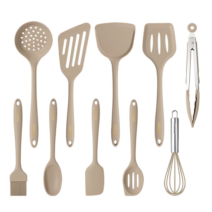 Carote 10pcs silicone utensil set-brown