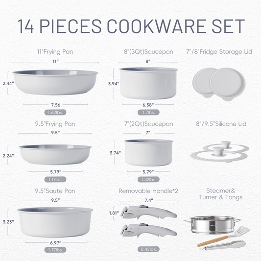CAROTE 10pcs Pots and Pans Set, Ceramic Cookware Set Detachable Handle,  Induction Nonstick Kitchen Cookware Sets with Removable Handle, Non Stick  RV