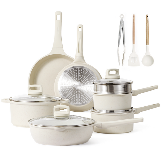 Carote 21 Pcs Pots & Pans White Granite Nonstick Cookware Set Detachable  Handle