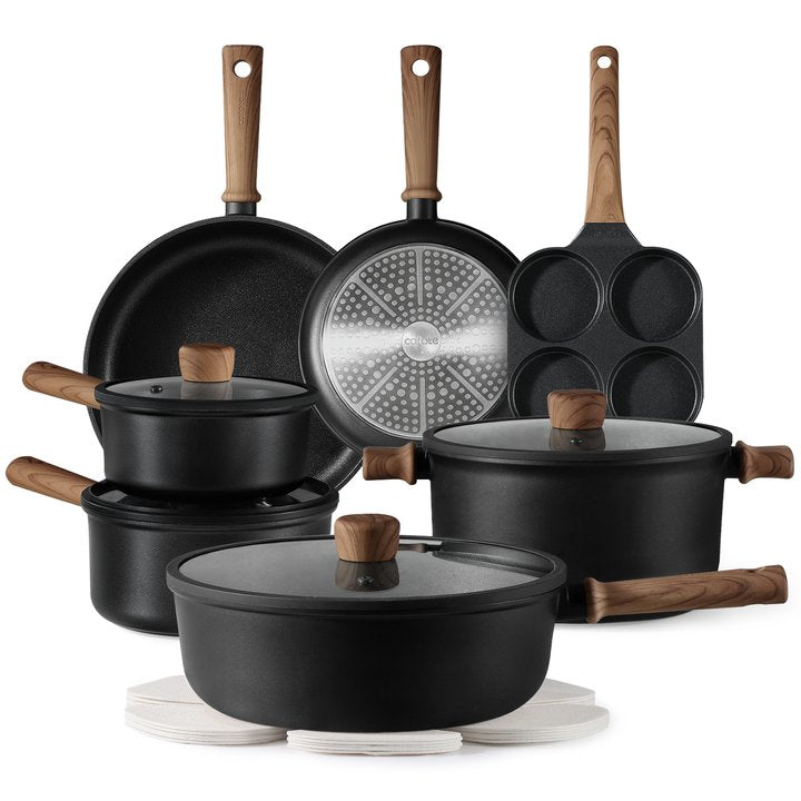 CAROTE Hokkaido 15pcs Cookware Set, Black