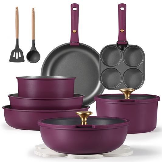 Carote 20 Pcs Cookware Set with Detachable Handle, Purple