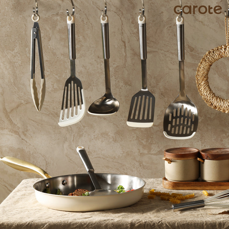 CAROTE 7pcs Stainless Steel Utensil Set, Non stick, Dishwasher Safe