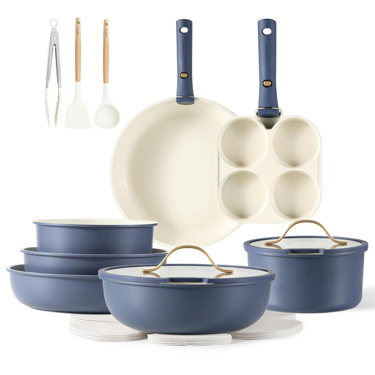 Carote 20pcs Cookware Set with Detachable Handle, Blue