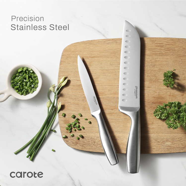 CAROTE Basic Collection 12Pieces Knife Block Set, Stainless Steel,Dishwasher Safe