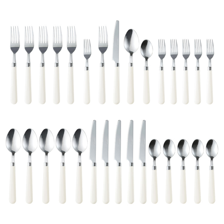 CAROTE 30PCS Silverware Set, Stainless Steel Flatware Set with White Handle, Dining Table Set for 6, Kitchen Utensil Sets for Home Restaurant, Mirror Polished Spoon and Fork Set, Dishwasher Safe