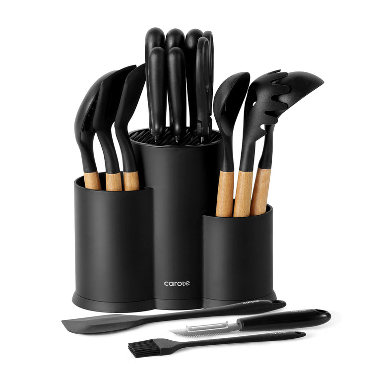 Carote 16pcs knife and utensil set-black and silver