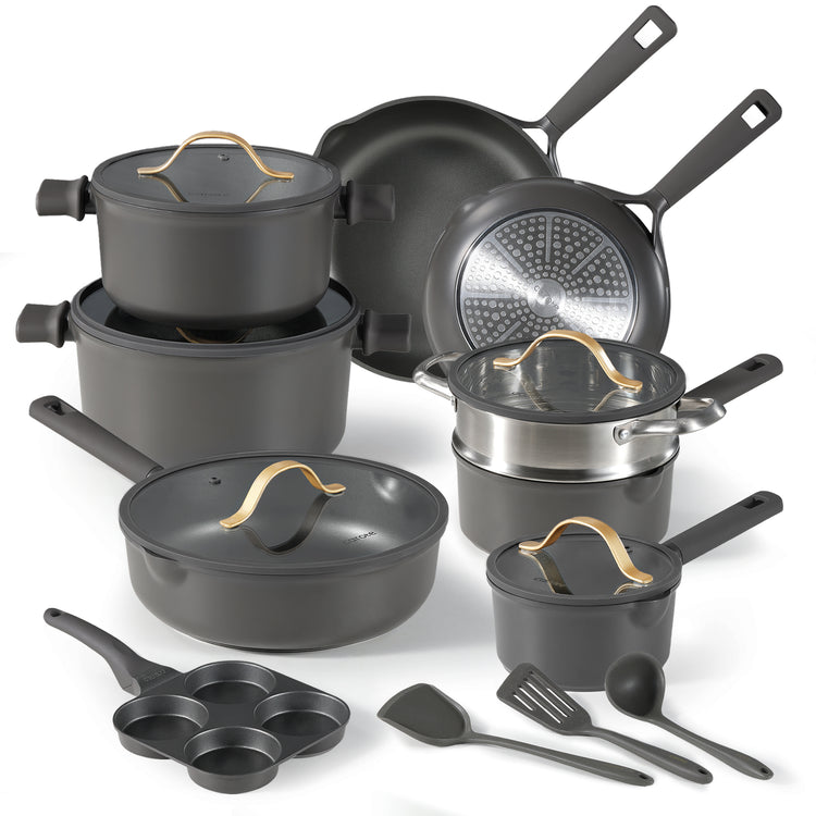 CAROTE 17pcs Nonstick cookware set dark grey pots and pans set