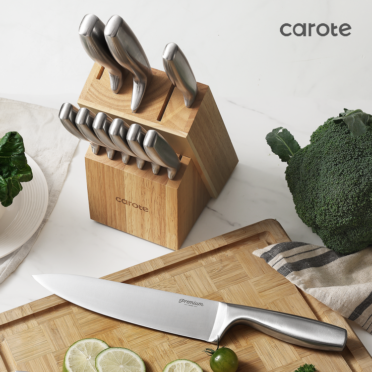 CAROTE Basic Collection 12Pieces Knife Block Set, Stainless Steel,Dishwasher Safe