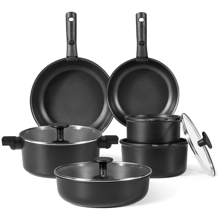 Carote 13pcs Cookware Set with Detachable Handle, with Stock Pot, Black