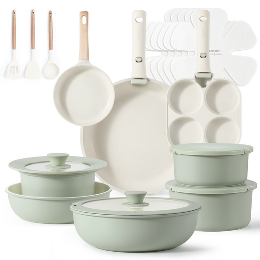 CAROTE 23pcs Cookware set Detachable handle set Green