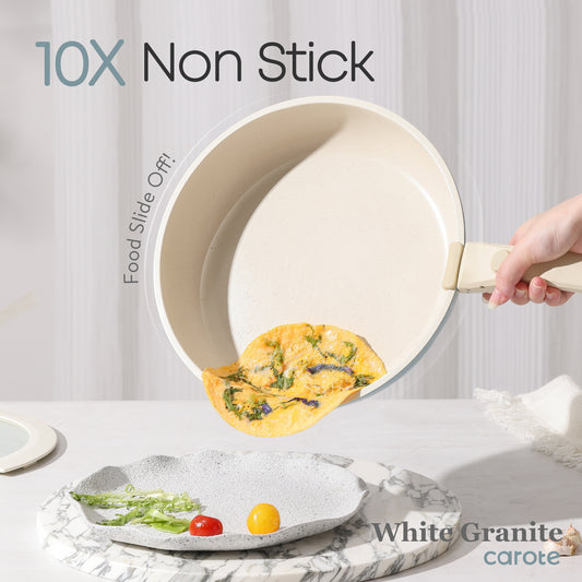 Carote Nonstick Pots and Pans Set, 8 Pcs Induction Kitchen Cookware Sets  (Beige Granite)