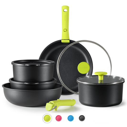 CAROTE 11Pcs Detachable Handle Pots and Pans Set, Cookware Set, Green