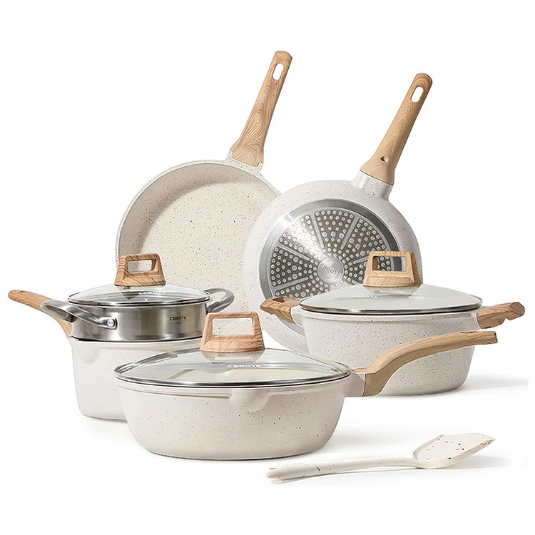 Carote 11 Pcs Pots & Pans White Granite Nonstick Cookware Set