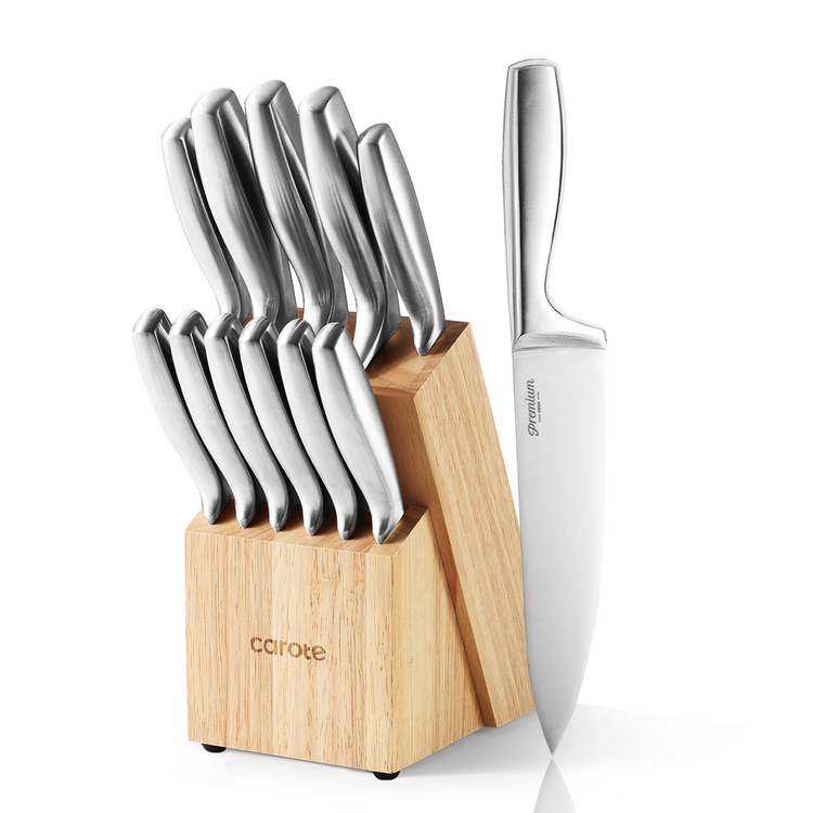 CAROTE Basic Collection 12Pieces Knife Block Set, Stainless Steel,Dishwasher Safe