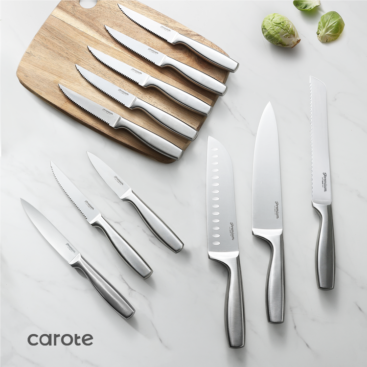 CAROTE Basic Collection 12Pieces Knife Block Set, Stainless Steel,Dishwasher Safe