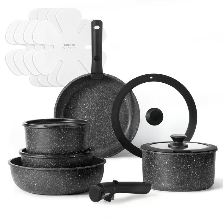 CAROTE 15pcs Cookware Set, Non stick Pots and Pans Set, Induction