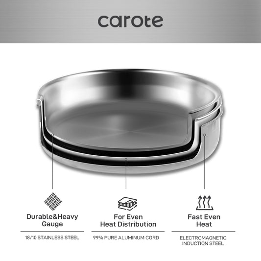 CAROTE Stainless Steel Pots and Pans Set, Cookware Set with Detachable Handle, Induction Kitchen Cookware Sets with Removable Handle, RV Cookware Set, Oven Safe, Stainless Steel