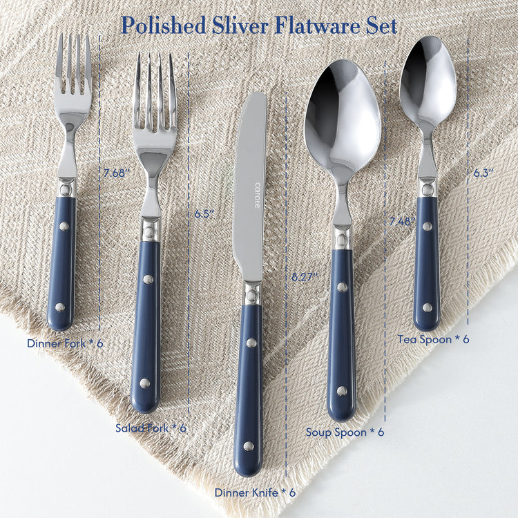 CAROTE - 30 Pieces Flatware Set, Stainless Steel, Knife and Fork Set