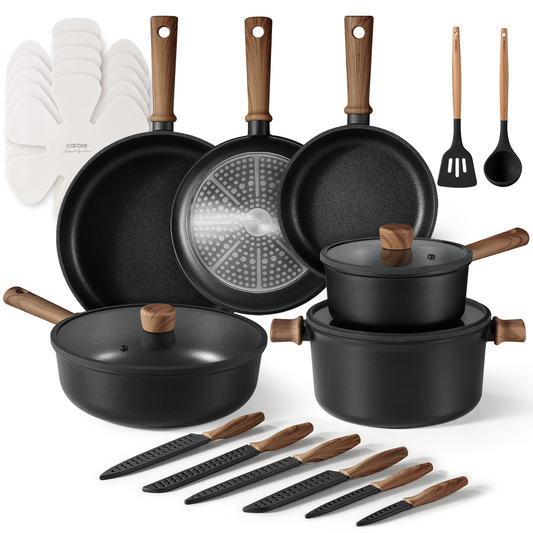 CAROTE Nonstick Kitchen Cookware Sets, 28pcs Pots and Pans Set Non Stick，black