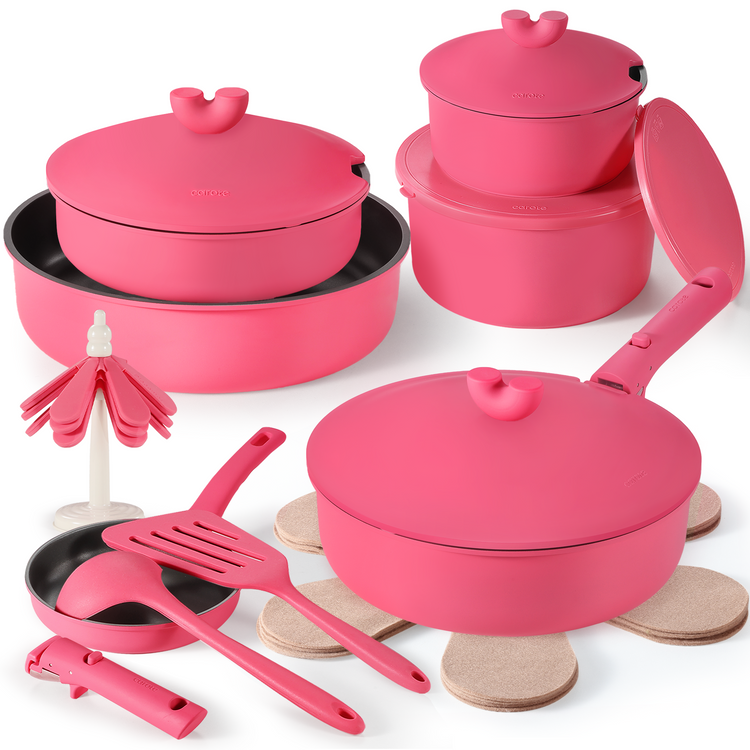 CAROTE 24pcs Nonstick Cookware Set Die Cast，Detachable Handle Pots and Pans Set