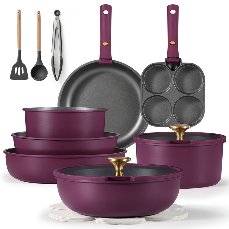 Carote 19pcs Pots and Pans Set Non stick cookware set, Detachable handle