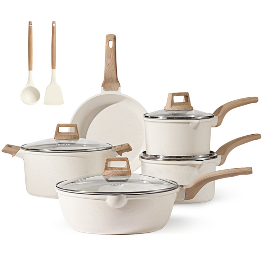 CAROTE  Pots and Pans Set，Nonstick Cookware Set Kitchen Cooking Set, 11 Pcs Non Stick Granite Induction w/Frying Pans & Saucepans(PFOS, PFOA Free)