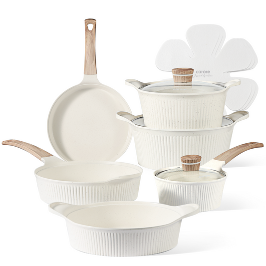 CAROTE Pots and Pans Set, Nonstick Cookware Set 12 Piece Kitchen Cooking Set with Large Casserole Induction Pots Set