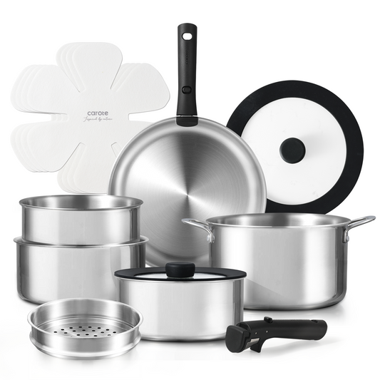 CAROTE 14Pcs Stainless Cookware Set , Pans and Pots