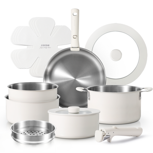 CAROTE 14Pcs Cookware Set, Pans and Pots,White