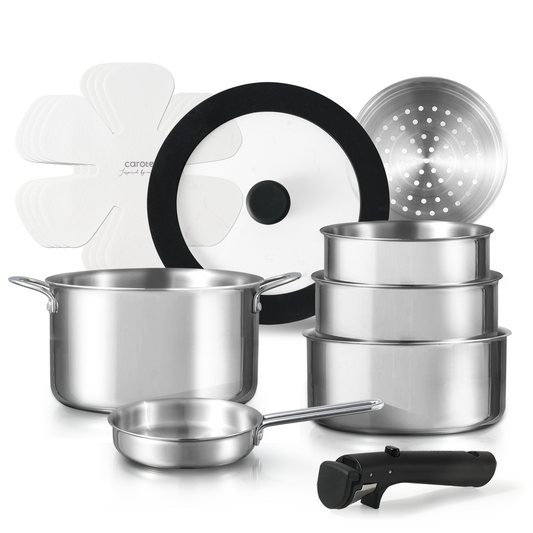 CAROTE 12Pcs Cookware Sets Stainless Steel