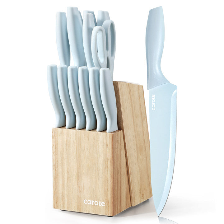 Carote 15pcs fw knife set with block-blue