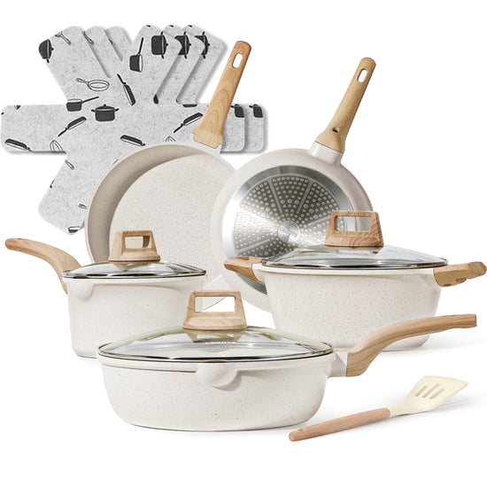 10 pcs Pots and Pans Set Nonstick, White Granite Induction Kitchen Cookware  Sets
