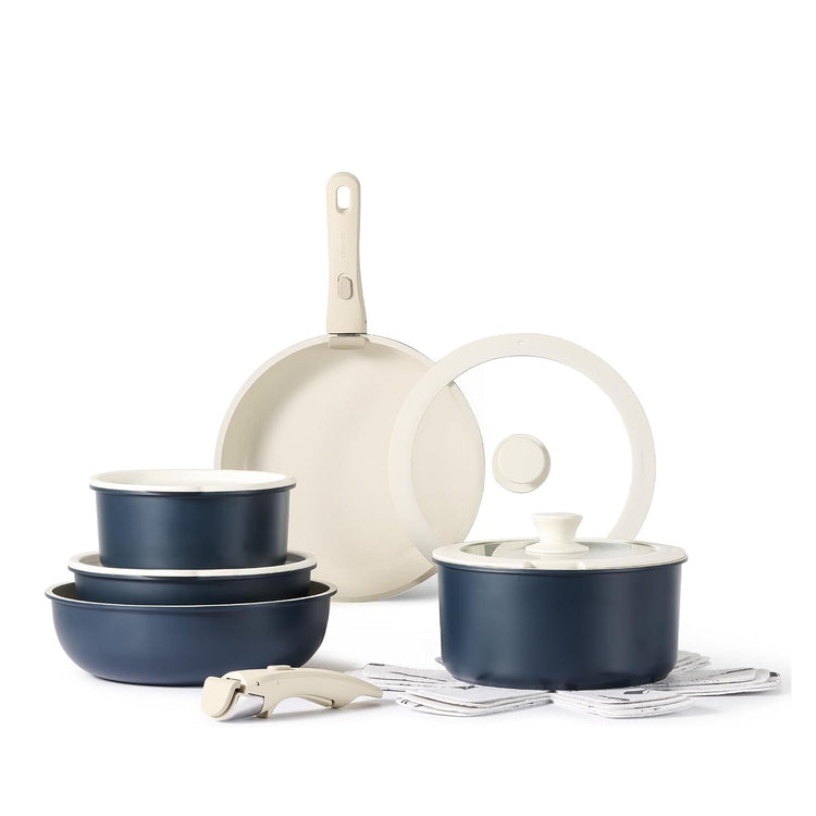  CAROTE 11pcs Pots and Pans Set, Nonstick Cookware Set Detachable  Handle, Induction Kitchen Cookware Sets Non Stick with Removable Handle, RV  Cookware Set, Oven Safe, Blue: Home & Kitchen
