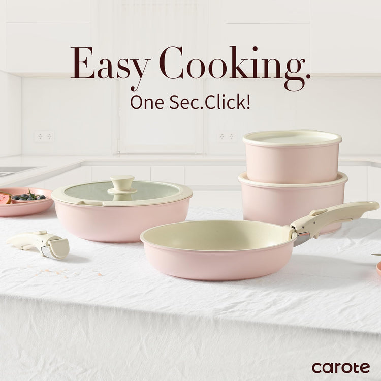 CAROTE 11-Piece Nonstick Cookware Set with Detachable Handles - Pink Granite