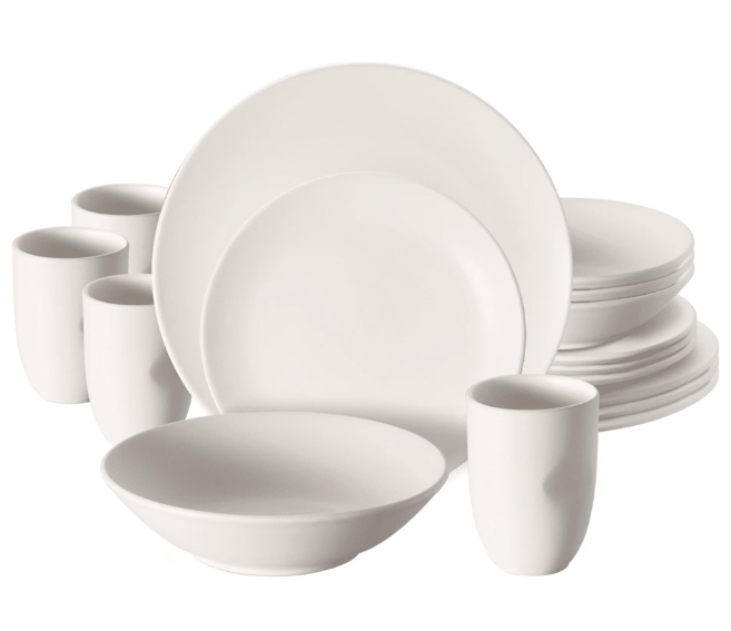 Oxford 16 Pcs Dinnerware Sets, Unni Solids, Eggshell Stoneware, Service for 4