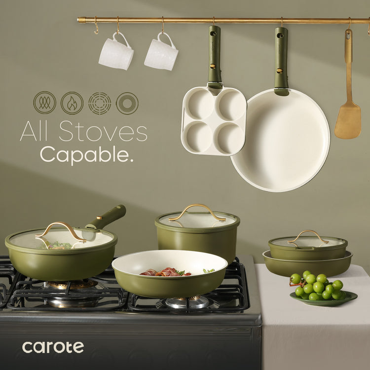 Carote 19 Pcs Nonstick Pans and Pots Detachable Handle Cookware set, Oven safe