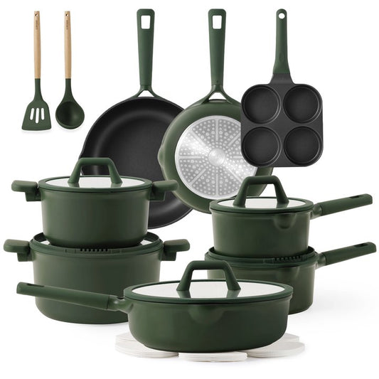 CAROTE 19pcs Cookware Set Non stick, Pots and Pans Set, Green