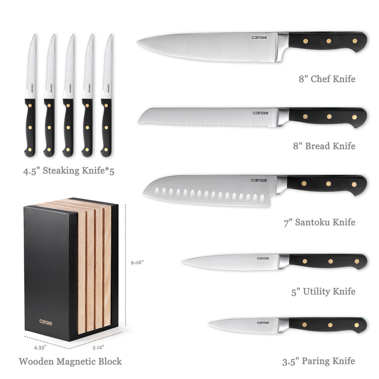 CAROTE - WS Collection 11 pieces Knife Block Set, Kitchenware set, Stainless Steel Blade