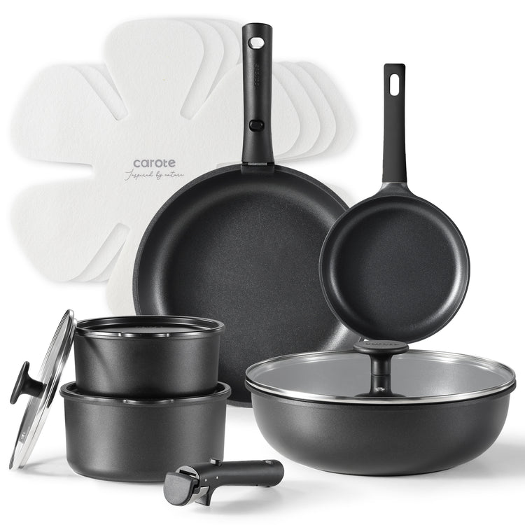 Carote 15pcs cookware set with detachable handle-black