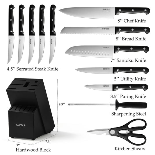 CAROTE 14pcs Nottingham Knife Block Set