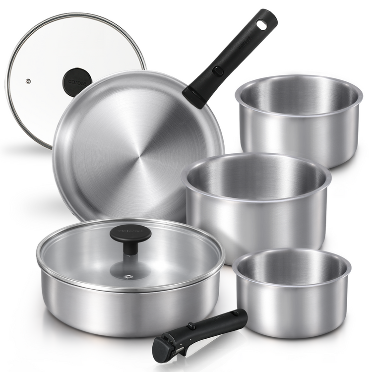 CAROTE  9pcs cookware set non stick, stainless steel, black