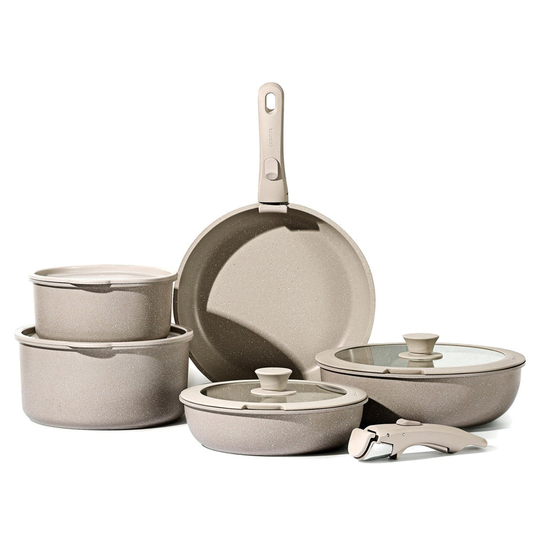 CAROTE 11pcs Pans and Pot Cookwares Set, Detachable handle, Oven safe