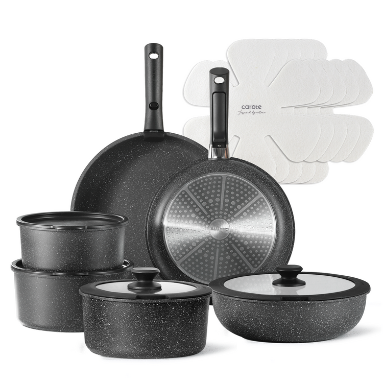 CAROTE 17pcs Pots and Pans Set Cookware Set, Removable Handle