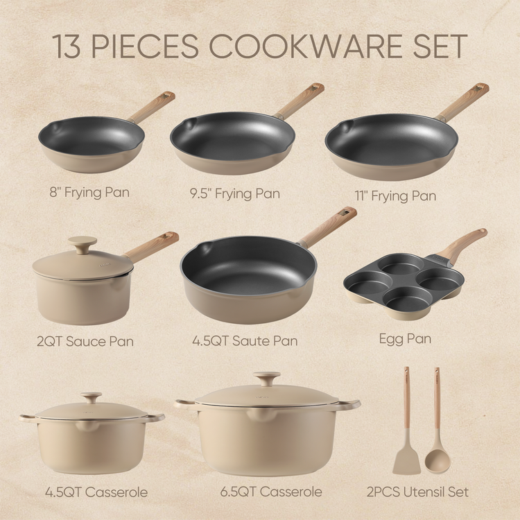 CAROTE Cosy-Collection 13 Pieces Nonstick Cookware Set, Pans and Pots, PFOA free