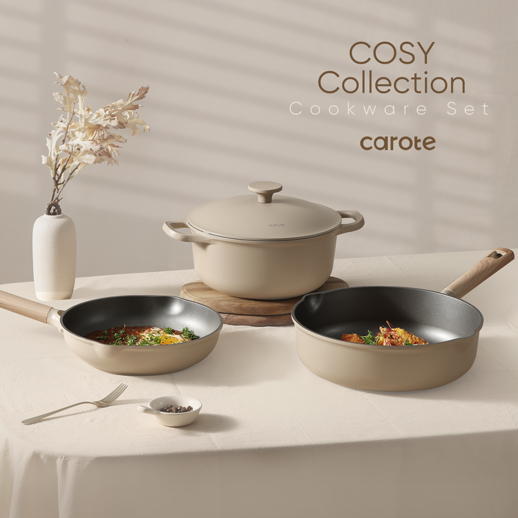 CAROTE Cosy-Collection 13 Pieces Nonstick Cookware Set, Pans and Pots, PFOA free