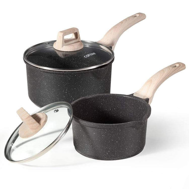 CAROTE 2 Saucepan Set, Nonstick Black Granite, cookware kitchen set