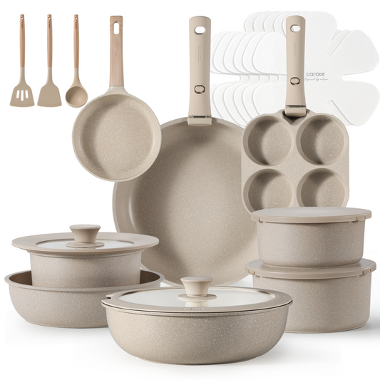 CAROTE 23pcs Cookware set Detachable handle set Taupe